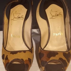 CHRISTIAN LOUBOUTIN Leopard, Pony, Sling/Open-toe Pump. Size 36.5